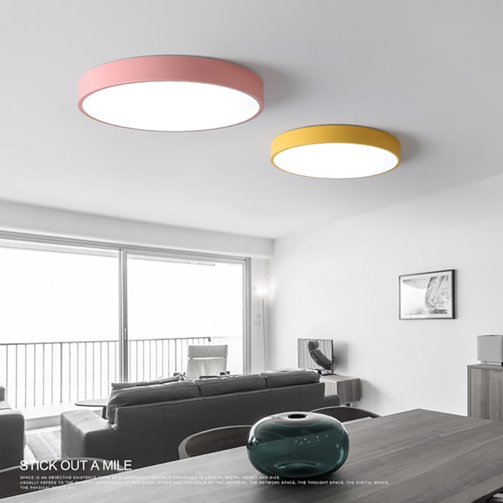 LED Ceiling Light Fixture,16 Inch Modern Round Recessed Ceiling Lights,24W Pink Dimmable Light,Close to Ceiling Lighting Flush Mount Living Room Bedroom,3000K-6000K