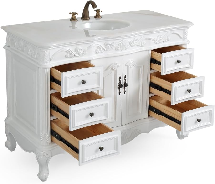 Benton Collection 48" Antique White Marble Beckham Bathroom Sink Vanity & Mirror SW3882W-AW-48MIR