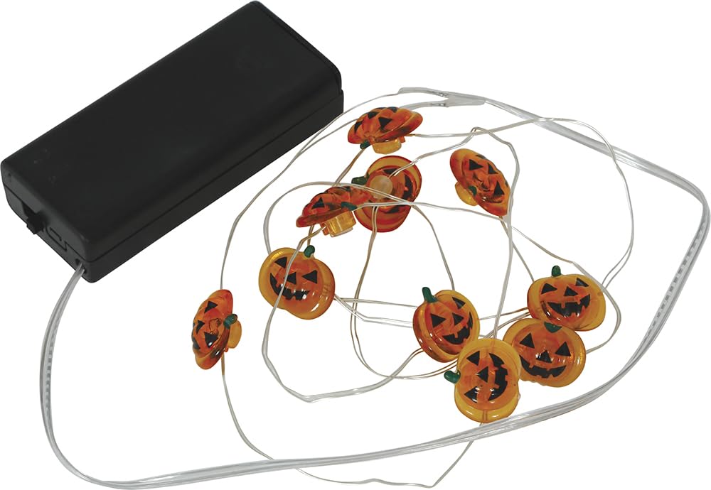 FIESTAS GUIRCA | Battery Operated Pumpkin Fairy Lights Garland with 10 LEDs (120 cm) - Halloween and Themed Party Decoration - Ideal for Lighting and Spooky Atmospheres - Orange