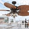Tiferor 52 patio ceiling fans with lights and remote ip65 waterproof tropical palm island outdoor ceiling fan for gazebo pergola canopy porch bulb not included  urban country home decor
