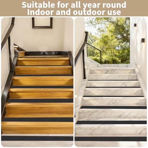 Image of Black Anti-Slip Stair Treads Tape2 x50FT Heavy Duty PVC Non-Skid Grip Tape for Wooden Steps, Indoor /Outdoor Stairs, Pool Decks - Peel & Stick Waterproof Safety Traction