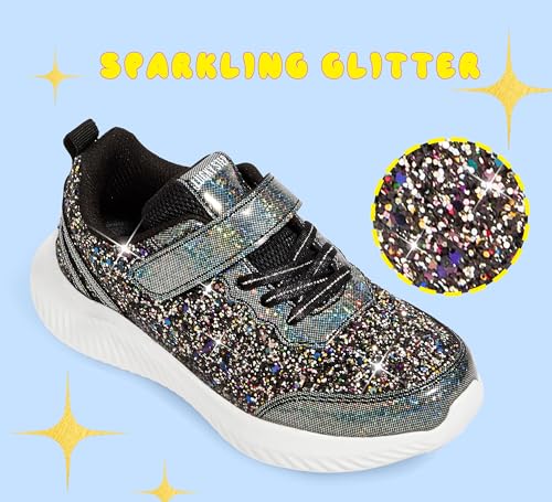 LUCKY STEP Kid's Glitter Fashion Sneakers Sparkly Princess Tennis Bling Shiny Sequins Athletic Walking School Shoes for Children/Boys/Girls2