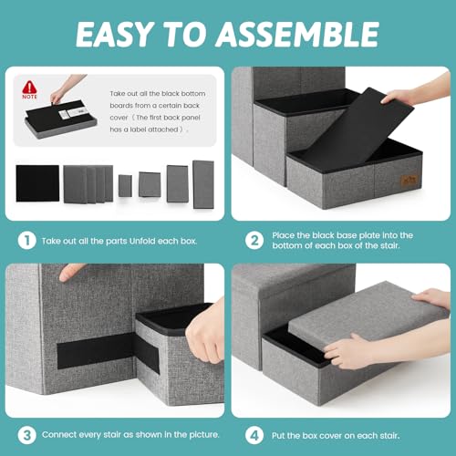 Image of Dog Stairs with Storage, 4-Step Wider Sturdy Dog Steps for Small /Medium /Large Dogs and Older Cats, Folding Doggie Ramp for Bed /Couch /Car Hold Up to 180 lbs (22 inch H, Grey)