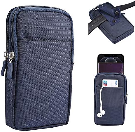 Zipper Oxford Dual Cell Phone Pouch Belt Holster Case with Clip/Loop Waist Wallet Bag for Motorola Moto G Power G Play/ Samsung Galaxy S22 Ultra S21 FE S20 Plus Note 20 A13 A12/ OnePlus 9 8T 8 (Blue)