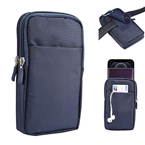 Zipper Oxford Dual Cell Phone Pouch Belt Holster Case With Clip/Loop Waist Wallet Bag For Motorola Moto G Power G Play/ Samsung Galaxy S22 Ultra S21 Fe S20 Plus Note 20 A13 A12/ Oneplus 9 8T 8 (Blue) #TOP2