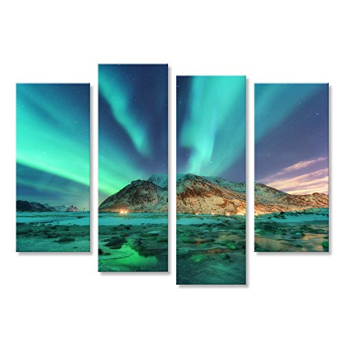 islandburner Bild Bilder auf Leinwand Aurora. Nordlichter in Lofoten-Inseln, Norwegen. Sternenhimmel mit Polarlichtern