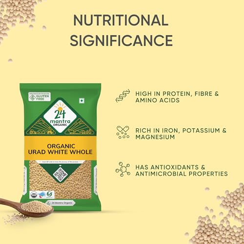 Image of 24 Mantra Organic Unpolished Urad Dal White Whole /Minapa Pappu - 500gms | Pack of 6 | 100% Organic | Chemical Free & Pesticides Free | Free From Impurities | Unadulterated | Natural Protein Source