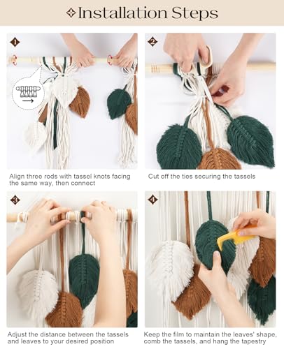 Tempospark Large Macrame Wall Hanging, 39" Wx29 L Boho Wall Hanging, Boho Chic Leaves Tassels Tapestry for Bedroom, Living Room, Dining Room, Nursery, Hallway, Balcony - image 7