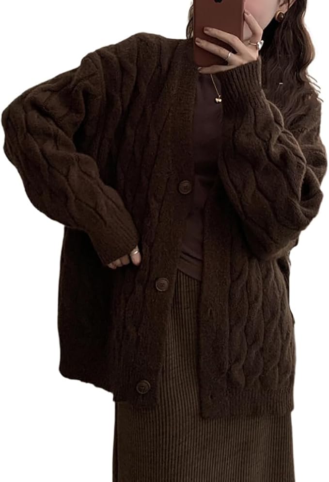 Yunify Chinese New Year Women's Autumn/Winter Twisted Cable-Knit Cardigan Loose-Fit Sweater Jacket fashion product photo