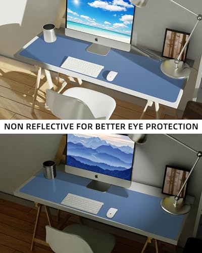 Image of AFIING Leather Desk Pad Protector, Mouse Pad, Office Desk Mat, Non-Slip PU Leather Desk Blotter, Large Desk Mat, Waterproof Keyboard Mat for Office /Home /Decor (Grey Blue, 48 inch x 17 inch)
