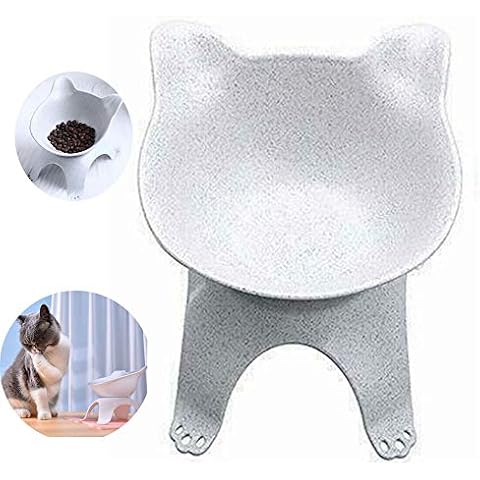 NganSuRong Pet Bowls with Raised Stand Cat Dog Rabbit Animal Food Dish Water Feeding Single Bowl Feeder Grey Cover