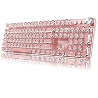 EWEADN Typewriter Style Mechanical Gaming Keyboard, Wired Mechanical Keyboards,104 Keys Backlit LED Keyboards, Media Control Knob, Wired Computer Keyboard White Switch for Windows/Mac/PC-Dark Pink