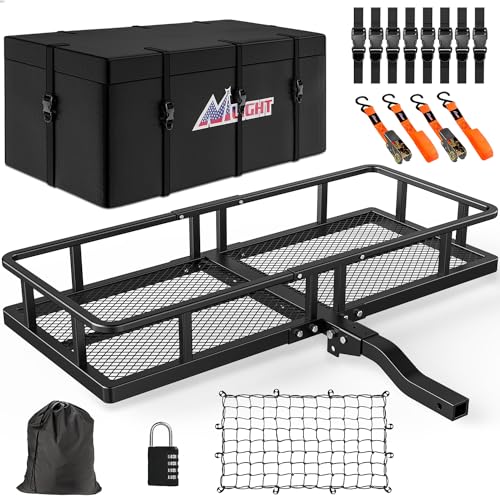 Image of Nilight 60 inch x 24 inchx 7.87 inch Folding Carrier Fits 2-Inch Receiver 500 Lbs Capacity Soft Waterproof Bag Net Ratchet Straps for SUV Pickup RV's Vans Cars