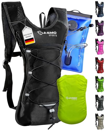 SASMO® Trinkrucksack (Schwarz) mit Thermofach | Trinkrucksack Laufen - Ultraleicht 300g & 6L | Laufrucksack mit Trinkblase 2l, BPA-Frei | Rucksack mit Trinkblase & Reflektoren | Laufen, Fahrradfahren