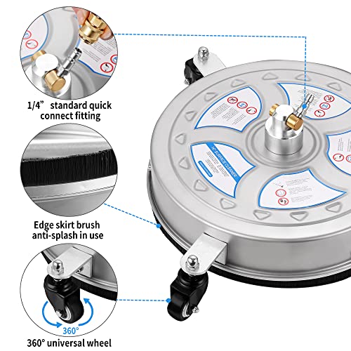 16" Pressure Washer Surface Cleaner - 4000 Psi Power Washer Surface Cleaner Attachment With 1/4" Quick-Connect, 2 Extension Wand For Cleaning Driveway, Sidewalk, Garden, Patio Surface Cleaner #TOP1