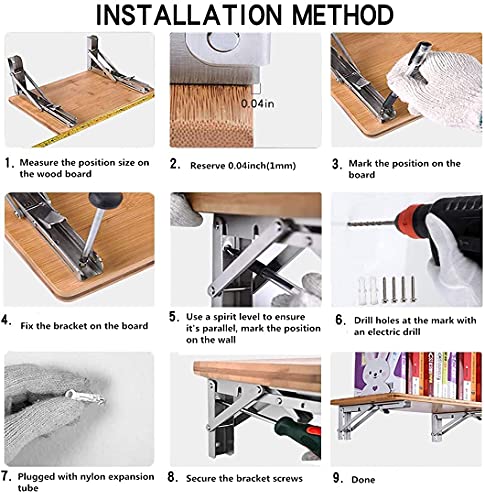 Folding Shelf Brackets 24Inch, Heavy Duty Stainless Steel L-Shaped Bracket, Diy Shelves For Table Desk Bench Wall Mounted Tv Bracket Max Load 500Lb Space Saving #TOP5