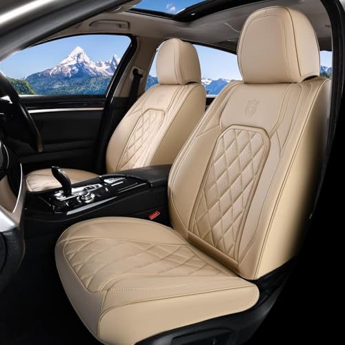 Image of Coverado Car Seat Covers Full Set, 5 Seat Universal Seat Cover for Cars, Luxury Faux Leather Waterproof Seat Covers, Front and Back Car Seat Protector, Auto Seat Covers Fit for Most Vehicles, Beige