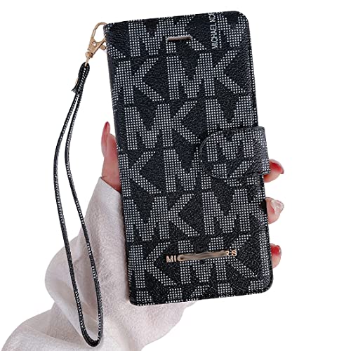 MINO MALL Luxury Case for iPhone 13 Pro Max Designer Classic Pattern PU Leather Wallets Trunk Cover Premium Magnetic Flip Retro Shockproof Bumper Card Slot Holde Phone Case 6.7 inch-Black