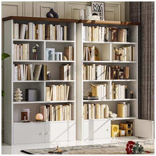 La Mejor Selección de Librero Walmart Top 10. 46 Simple Wisdom Librero Organizador de Siete Capas, Mueble con Dos Armarios, 85*29*164CM, Estilo Sencillo y Moderno, Adecuado para Muebles de Recámara y Sala de Estar (Blanco)