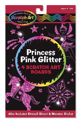 Melissa & Doug Princesa Pink Glitter: Paquete de 4 hojas y 1 paquete de mini almohadilla de arte para arañazos (05810)