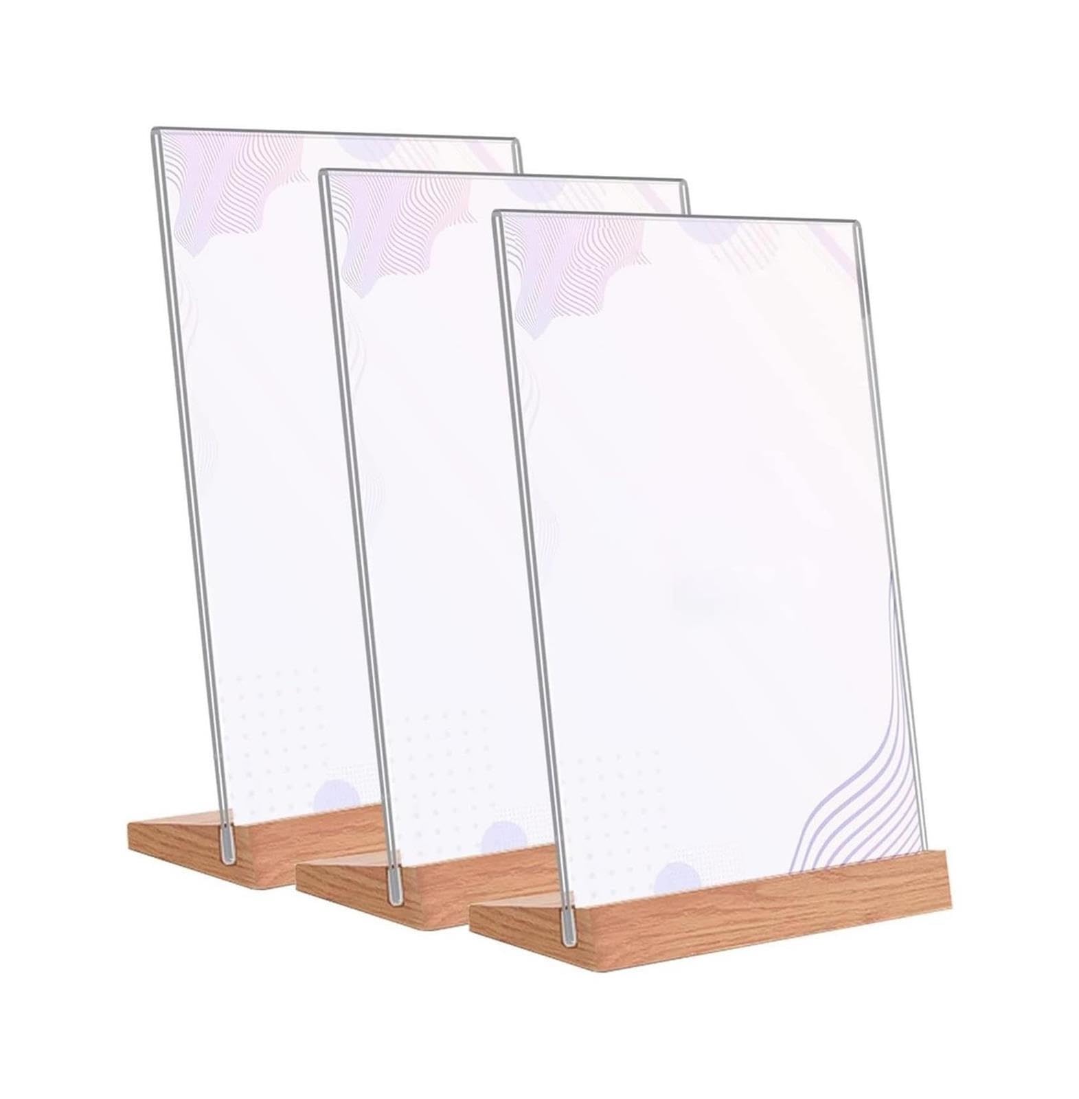 Soporte for letreros de acrílico doble cara con base madera | Transparente A4/A5/A6 3 piezas for exhibición de menús o letreros: Acrílico de doble cara con base de madera(A4(210x297mm))
