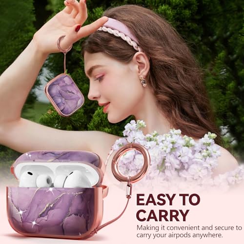 Image of Inesore for AirPods Pro 3 Case Cover 2025 with Lock-Purple Gold Marble | Two-Piece Design,with Gold Keychain & Clean Pen, As Phone Stand,Support Wireless Charging,Cute Luxury Case for Women Girly