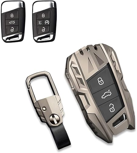 Aleación de zinc Smart Car Key Fob Case Cover Holder para Volkswagen VW Passat Tiguan Atlas Golf Alltrack con llavero