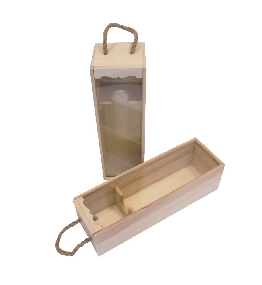 Imballaggi Alimentari - Cassetta Porta Champagne In Legno Di Pino Naturale Per 1 Bottiglia 0,75L - Dimensioni 12x13x38 Cm