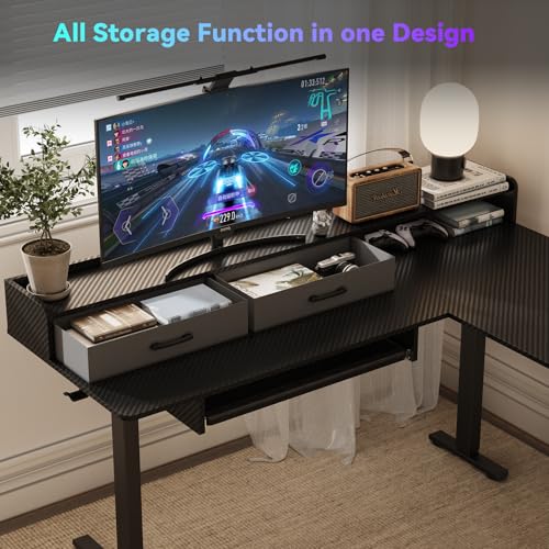 Image of WALKINGDESK 63 Inches L Shaped Standing Desk with Keyboard Tray and 2 Drawers, L Shaped Electric Standing Desk, Adjustable L Shaped Office Desk,Corner Standing Desk for Home Office, Black