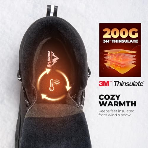 NORTIV 8 Men's Wide Winter Boots Grip on Snow Ice Insulated Waterproof Lightweight Comfortable Hiking Outdoor Boots,Size 7.5W,Black,SNSB25006M-W