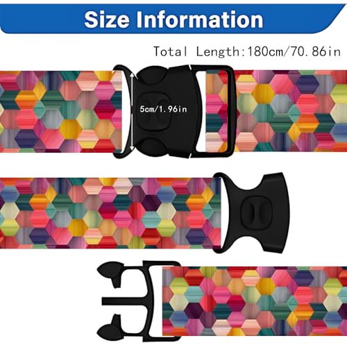 Image of Colorful Luggage Straps 2 Pack - Geometric Hexagon Pattern Suitcase Belts with Quick-Release Buckle, Spring Summer Travel Accessories