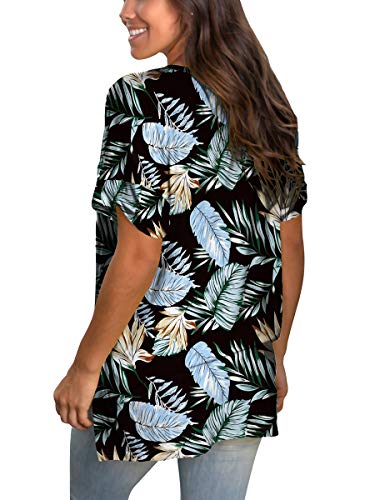 Image of Sampeel Women's V Neck T Shirts Casual Rolled Short Sleeve Side Split Summer Tops Loose Fit