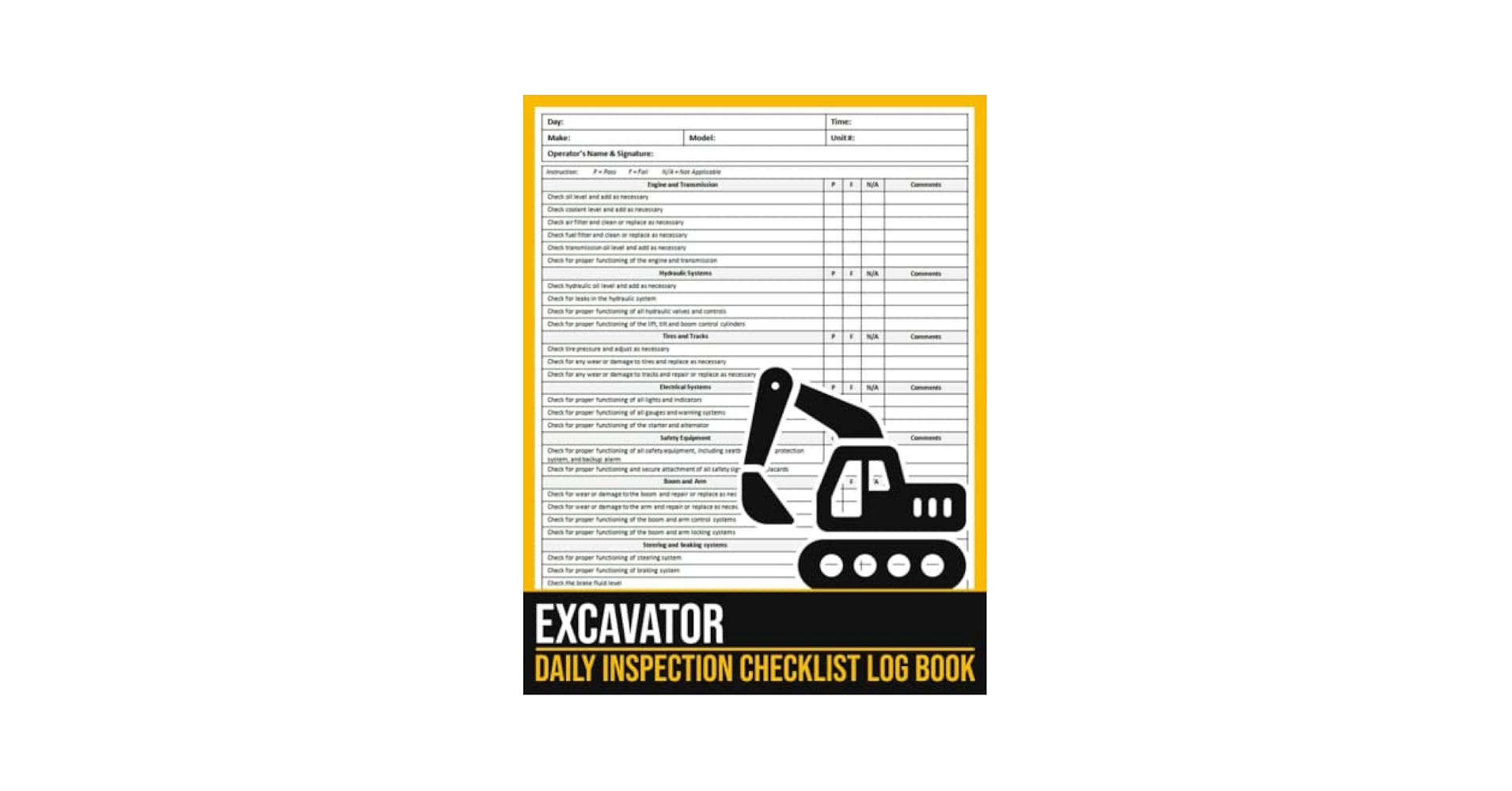 こすってチェックBOOK Excavator Daily Inspection Checklist Log Book: Excavator Log