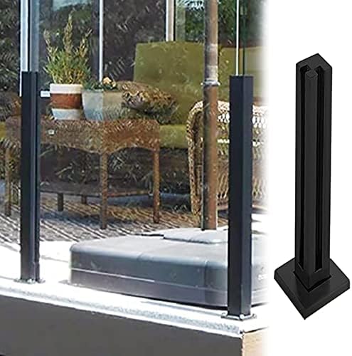 Heavy Duty Black Square Glass Railing Post - 49.2in Balustrade Kit for Deck, Balcony, Garden & Hallway - Stylish, Durable Pillar System for Modern Outdoor & Indoor Spaces