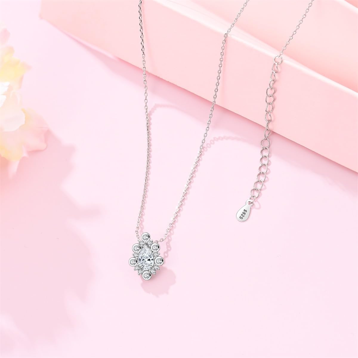 Sterling Silver White Gold Plated Cubic Zirconia Pendant Necklace for Women Silver Necklace Love Gift for Mom＆Wife - Image 4