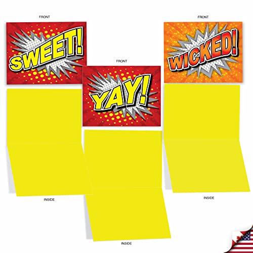 The Best Card Company - 10 Blank Note Cards for Kids (4 x 5.12 Inch) - Cute Assorted Boxed Notecards, Fun Child Cards - Word Bursts M2033