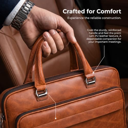 Image of Men's Leather Laptop Bag 15 IN, Water-Resistant Briefcase Messenger Bag for Work, Business, Shoulder Crossbody Office Satchel