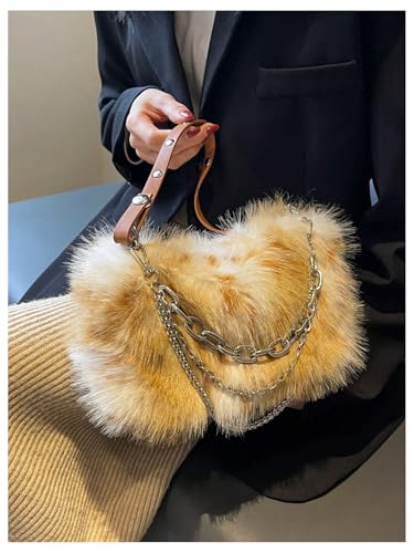 MakeMeChic Women's Faux Fur Hobo Bag Top Handle Fuzzy Shoulder Handbags Plush Square Bags Purse2