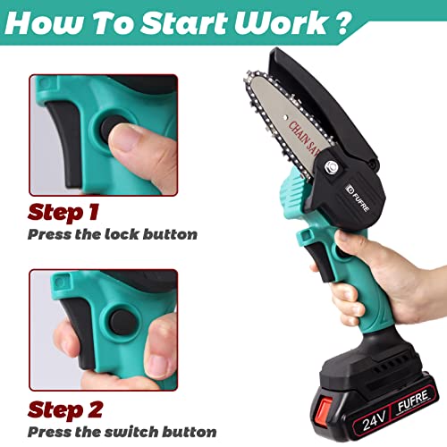 Mini Kettensäge mit Akku, 4-Zoll- Mini Kettensäge Mit Zwei 24V Akkus Und Sicherheitsschloss, Fieberschutz, Schnellladegerät Akku Handkettensäge für Bäume, Astwälder (4Zoll) (4-Zoll) – Bild 5