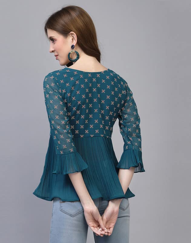 Image of Selvia Women's Georgette Round Neck Fit & Flare Top