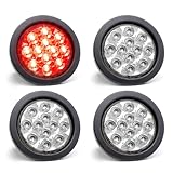 MADCATZ Meerkatt 4 Inch Clear Lens Red 12 LED Round Side Marker Clearance Lights Sealed Surface Mount Brake Trailer Truck RV 12V DC Grommet & Plug Pack of 4