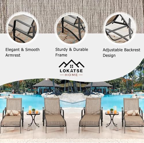 Image of LOKATSE HOME Outdoor Patio Chaise Set 4 Lounge Chairs with 2 Bistro Table for Deck Lawn Poolside