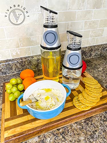 Oil and Vinegar Dispenser Set - with measuring cup - 18 oz & 10 oz glass Bottle Set - Ideal for Coffee Syrups - Oils - Vinegars