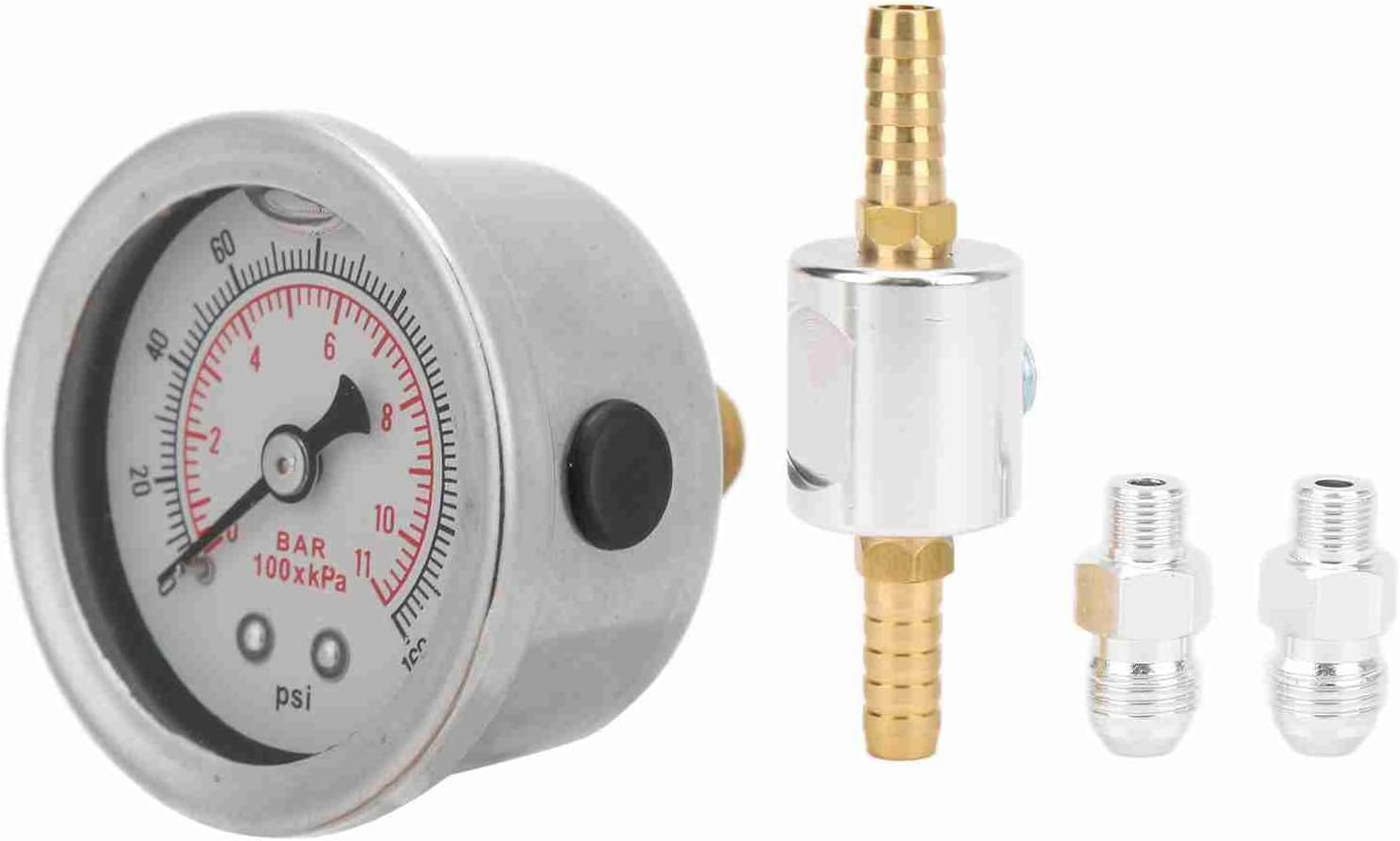 Universal 1/8 NPT Fuel Pressure Regulator Gauge Kit, Aluminum Alloy Oil Pressure Gauge for Fuel Injection System, Adjustable 0-160 PSI with Liquid - Filled Dial for Accurate Engi