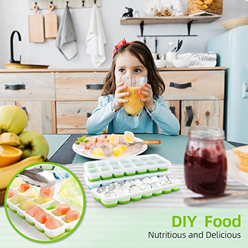 Auauy 4 Pcs Silicone Ice Cube Tray With Lid, Square Stackable Ice Cube Moulds-Save Freezer Space, Reusable Ice Diy Maker For Freezer, Baby Food, Whiskey, Cocktail And Other Drink, Green #TOP5