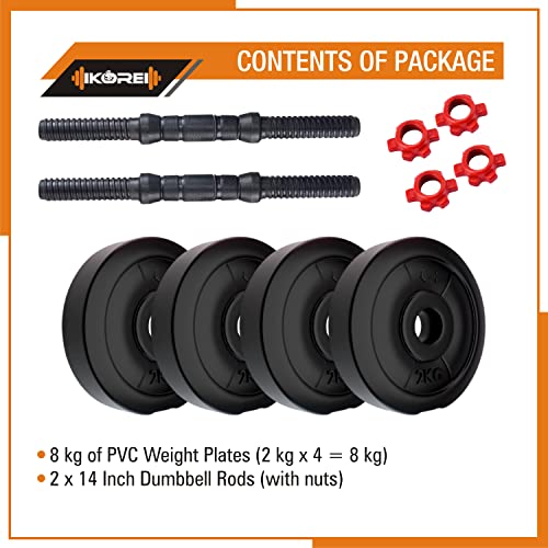 Image of Kore PVC 8 kg (2 kg x 4) Combo 16 Dumbbells Set, Black-Red