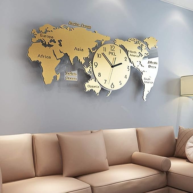 DIY World Map Wall Clock - Enhance Your Home Decor with a Stylish Timepiece (Gold)