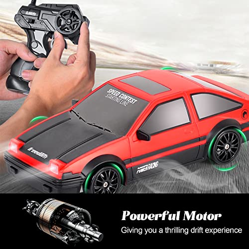 Remote Control Car 1/24 2.4Ghz 4Wd Rc Drift Car, Yuan Plan Rechargeable High Speed Rc Cars With Cool Lights, Two Batteries And Extra Tires Birthday Gifts For Kids #TOP4