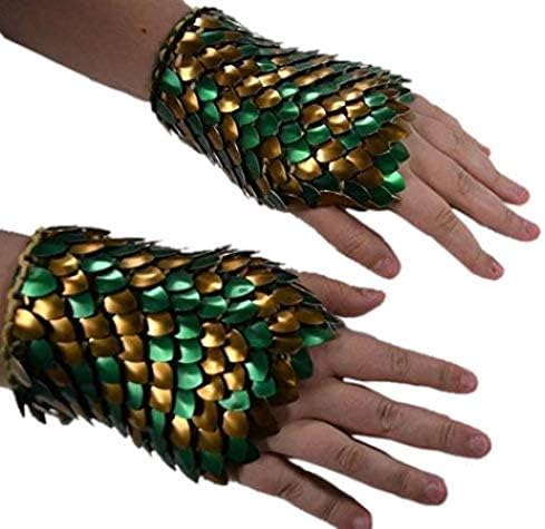 Fingerless Gloves in Knitted Dragonhide Armor - Green and Bronze