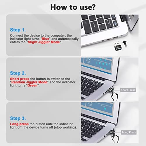 AUEDROT Mouse Jiggler Undetectable Metal USB Mouse Mover with Switch Button, Automatic Mini Mouse Wiggler with 2 Jiggle Modes, Driver-Free, Plug-and-Play, Keep Computer/Laptop Awake, Black, 2 PCS - 5